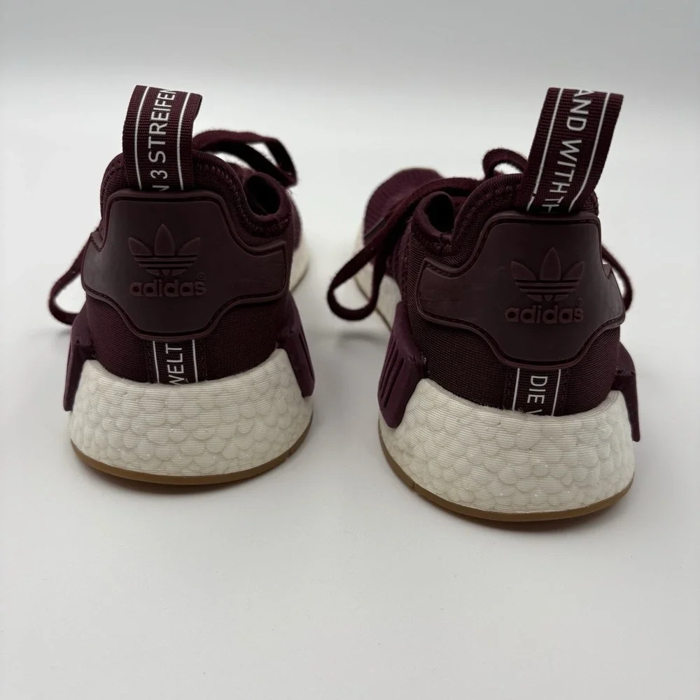 ADIDAS NMD R1 Men 8 Maroon Knit Running Sneaker Burgundy Gum Bottom EG2937